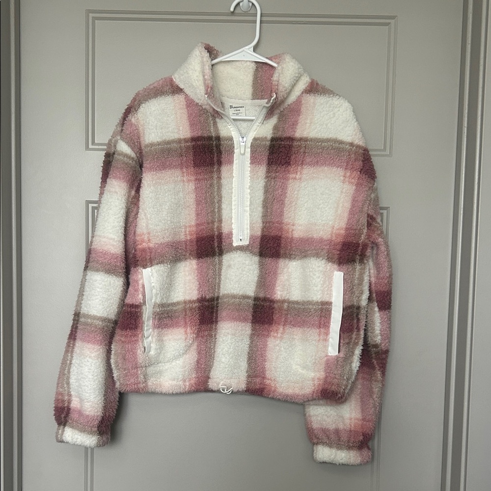 Plaid Fleece Quarter-Zip cropped Pullover Large
